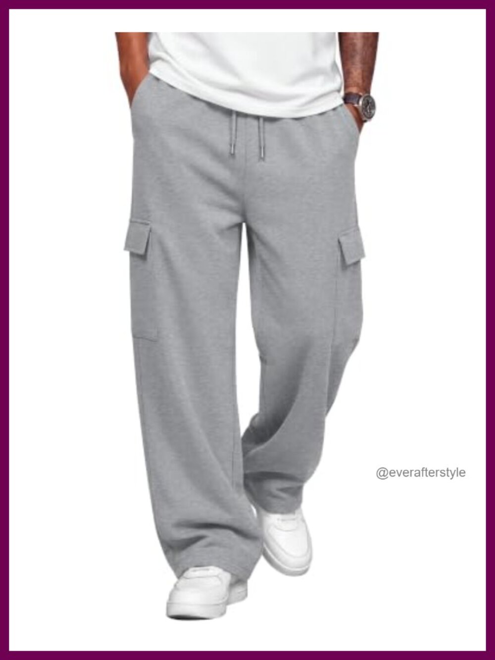 Men's Cargo Sweatpants Wide Leg Track Pants 95% Polyester Drawstring